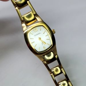Vintage Fossil F² Watch ES9640 Gold Tone Steel Wristband White Face Swiss Parts